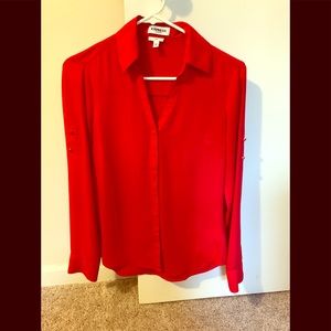Red Slim fit covered button portofino blouse